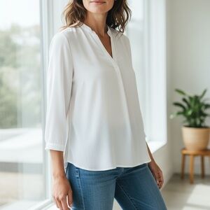 🤍 Tacera White Split Neck Blouse - Size Large